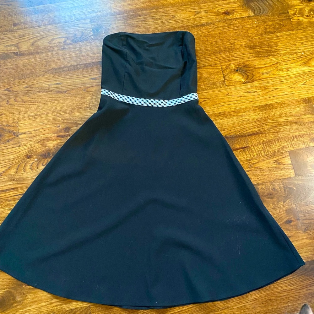 Strapless black cocktail dress
